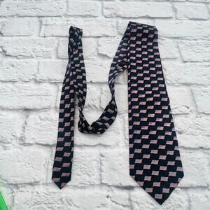 STONEHENGE Men's American Flag Silk Neck Tie Navy Blue/Multi 4"x59"